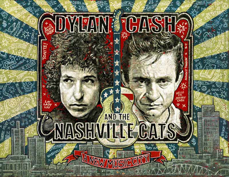 Das Ausstellungsplakat “Dylan, Cash And The Nashville Cats: A New Music City” von Jon Langford. Foto: Country Music Hall of Fame & Museum